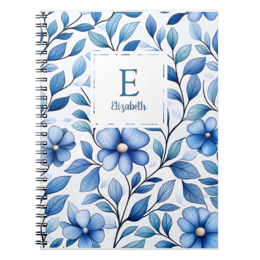 Personalized Blue Floral Classic Notebook ノートブック (正面)