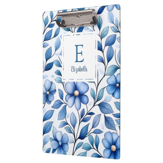 Personalized Blue Floral Clipboard クリップボード (左)