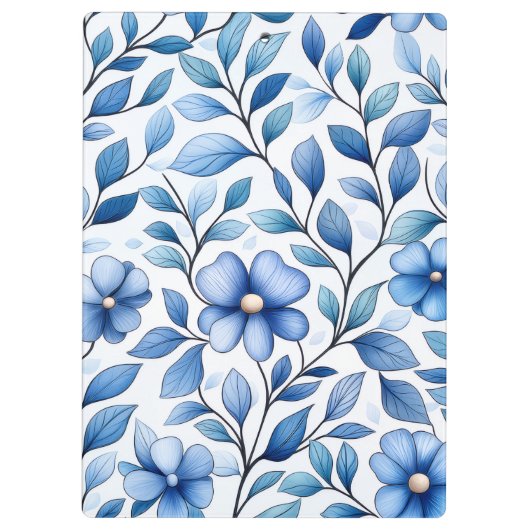 Personalized Blue Floral Clipboard クリップボード (裏面)