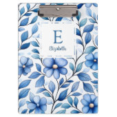 Personalized Blue Floral Clipboard クリップボード (正面)