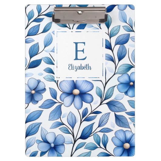 Personalized Blue Floral Clipboard クリップボード (正面)