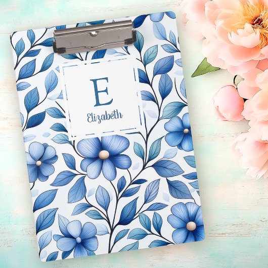 Personalized Blue Floral Clipboard クリップボード