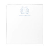 Personalized Blue Floral Crest Notepad ノートパッド (正面)