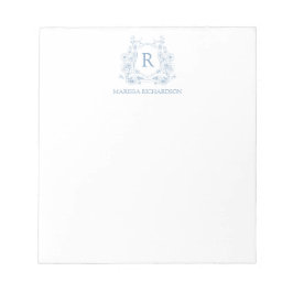 Personalized Blue Floral Crest Notepad ノートパッド