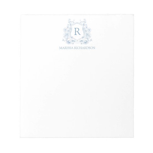 Personalized Blue Floral Crest Notepad ノートパッド (正面)