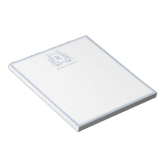 Personalized Blue Floral Crest Notepad ノートパッド (アングル)