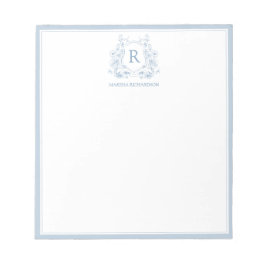 Personalized Blue Floral Crest Notepad ノートパッド