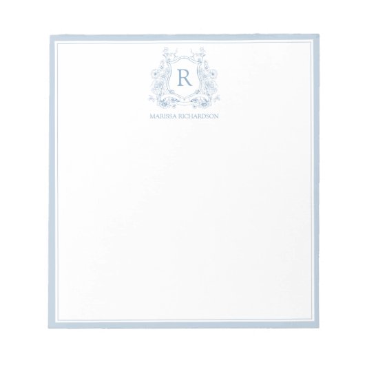 Personalized Blue Floral Crest Notepad ノートパッド (正面)
