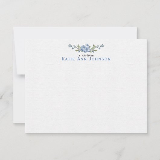 Personalized Blue Floral Custom Stationery ノートカード (正面)