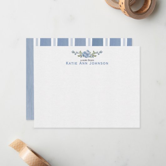 Personalized Blue Floral Custom Stationery ノートカード (正面/裏面インサイチュ)