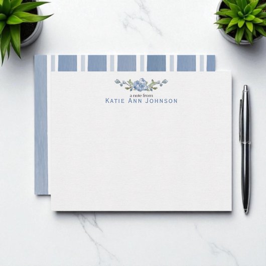 Personalized Blue Floral Custom Stationery ノートカード