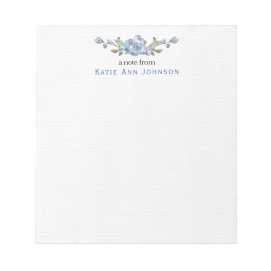 Personalized Blue Floral Custom Stationery ノートパッド (正面)