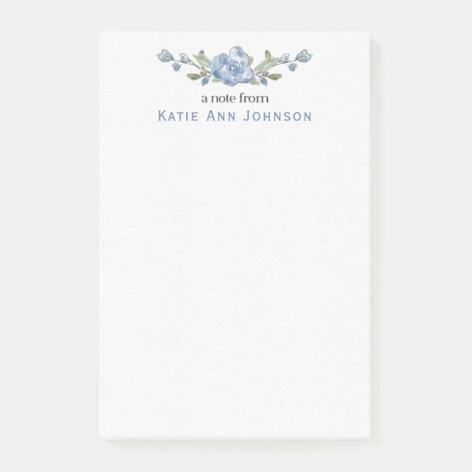 Personalized Blue Floral Custom Stationery ポストイット (正面)