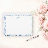 Personalized Blue Floral Flat Note Card ノートカード