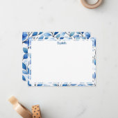 Personalized Blue Floral Flat Note Card ノートカード (正面/裏面インサイチュ)