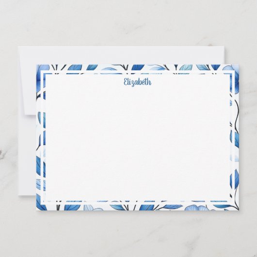 Personalized Blue Floral Flat Note Card ノートカード (正面)
