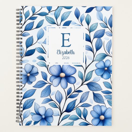 Personalized Blue Floral Monthly & Weekly Planner プランナー手帳 (正面)
