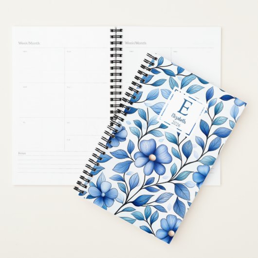 Personalized Blue Floral Monthly & Weekly Planner プランナー手帳 (ディスプレー)
