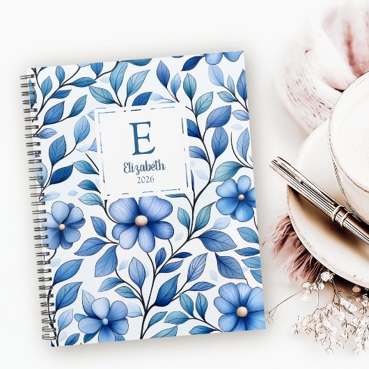 Personalized Blue Floral Monthly & Weekly Planner  プランナー手帳