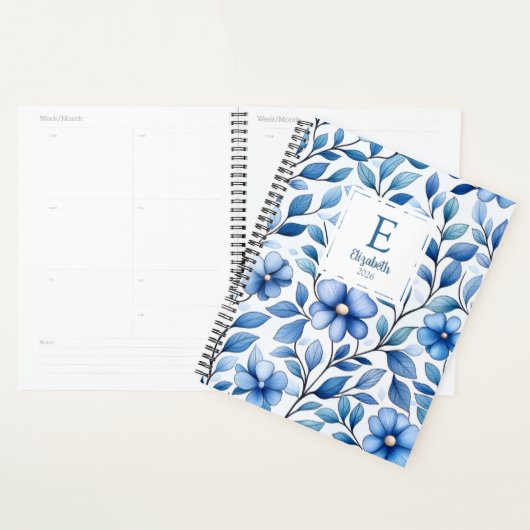 Personalized Blue Floral Monthly & Weekly Planner  プランナー手帳 (ディスプレー)