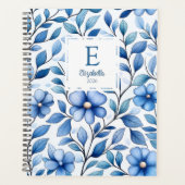 Personalized Blue Floral Monthly & Weekly Planner  プランナー手帳 (正面)