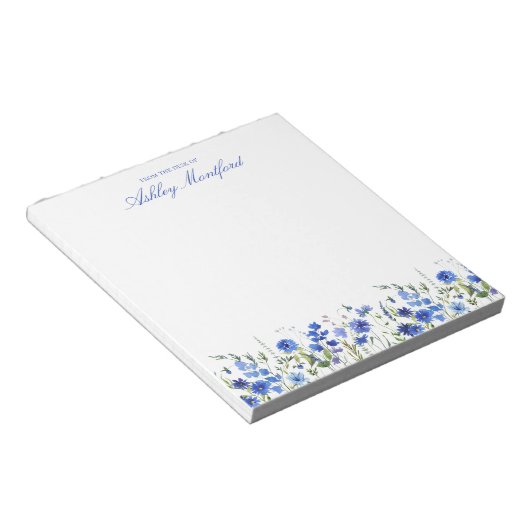 Personalized Blue Floral Notepad ノートパッド (アングル)