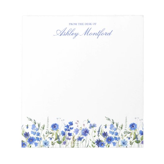 Personalized Blue Floral Notepad ノートパッド (正面)