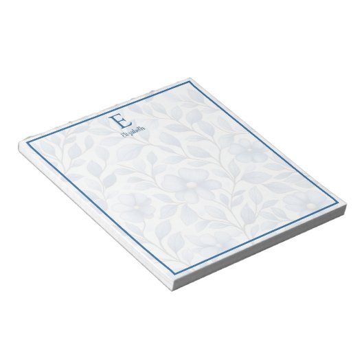 Personalized Blue Floral Notepad ノートパッド (アングル)