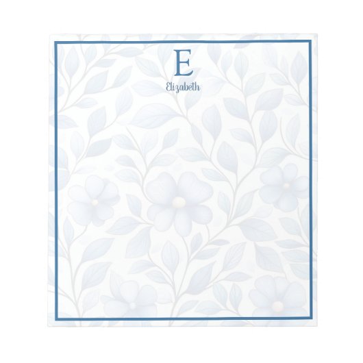 Personalized Blue Floral Notepad ノートパッド (正面)