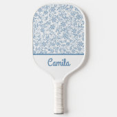 Personalized Blue Floral Pattern Custom Name  ピックルボールラケット (正面)