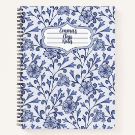 Personalized Blue Floral Spiral Notebook 8.5x11 ノートブック