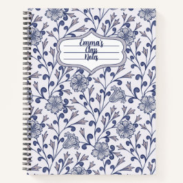 Personalized Blue Floral Spiral Notebook 8.5x11 ノートブック