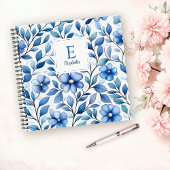 Personalized Blue Floral Square Notebook ノートブック