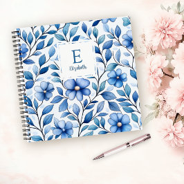 Personalized Blue Floral Square Notebook ノートブック