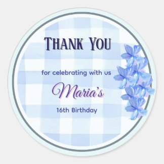 Personalized Blue Floral Thank You Sticker | Bday ラウンドシール
