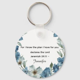 Personalized blue flower Bible Scripture jeremiah  キーホルダー