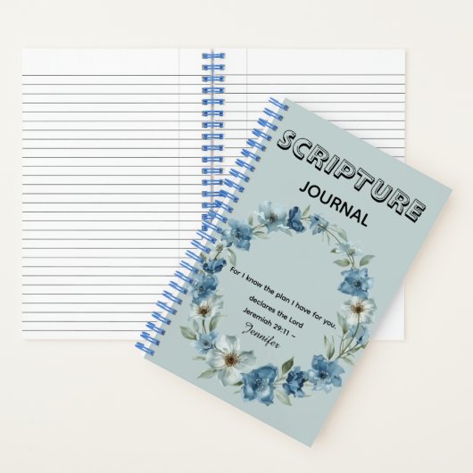 Personalized blue flower Bible Scripture jeremiah  ノートブック (内側)