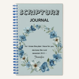 Personalized blue flower Bible Scripture jeremiah  ノートブック