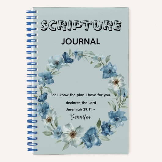 Personalized blue flower Bible Scripture jeremiah  ノートブック (正面)