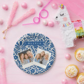 Personalized Blue Folk Floral Nordic Custom ペーパープレート (パーティー)