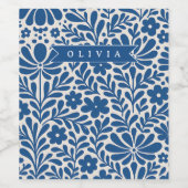Personalized Blue Folk Floral Nordic Custom ワインラベル (シングルラベル)