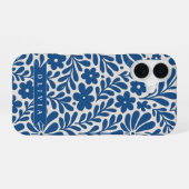 Personalized Blue Folk Floral Nordic Custom iPhone 16ケース (裏面横)