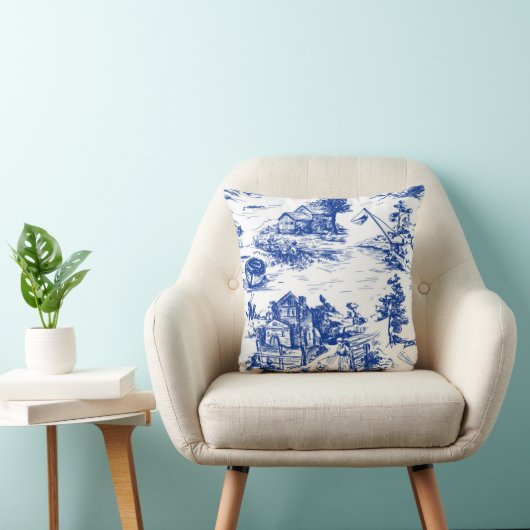 Personalized Blue French Toile クッション (椅子)