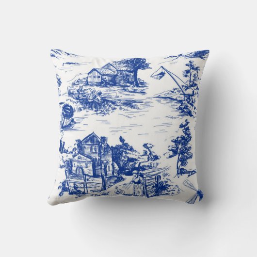 Personalized Blue French Toile  クッション (裏面)