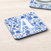 Personalized Blue French Toile A コースター (左側)