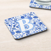 Personalized Blue French Toile B コースター (左側)