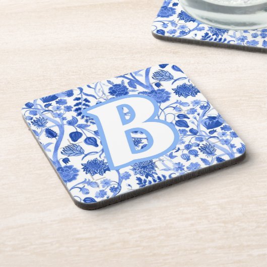 Personalized Blue French Toile B コースター (左側)