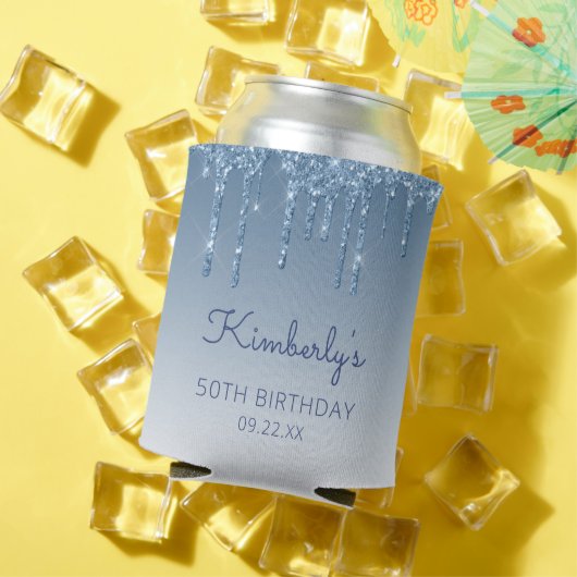 Personalized Blue Glitter Drip 50th Birthday 缶クーラー (インサイチュ 夏)