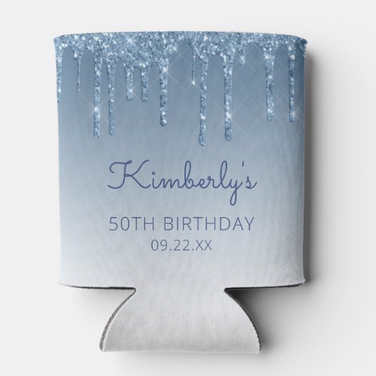 Personalized Blue Glitter Drip 50th Birthday 缶クーラー (裏面)