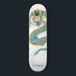 Personalized Blue Gold Dragon Skateboard スケートボード<br><div class="desc">Personalized bold Asian art dragon skateboard with your name in a red sans serif type. Bold blue gold and black.</div>